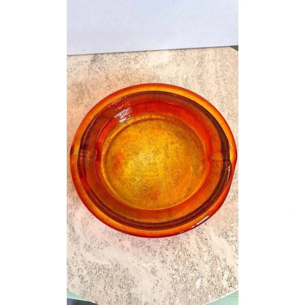 Vintage / Antique Amber large‎ 9” Ashtray Round Plate Red Orange Decor